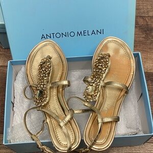 Antonio Melani Metallic Gold Embellished Sandals